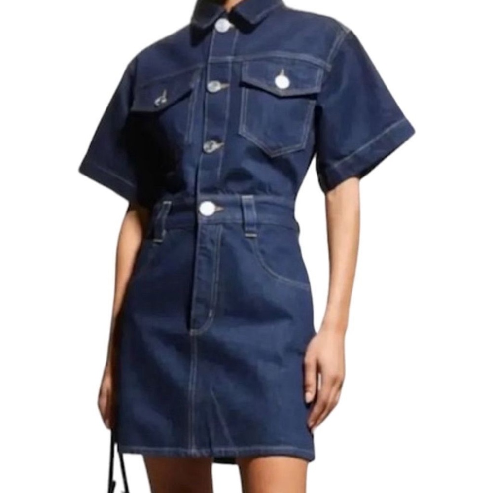 NWOT! Frame Denim Mixed Media Oversized Button Denim Mini Dress Size Medium - Picture 1 of 14